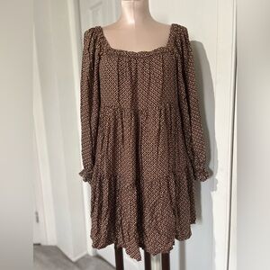 Patrons of Peace Brown Geometric Long Sleeve Dress size S